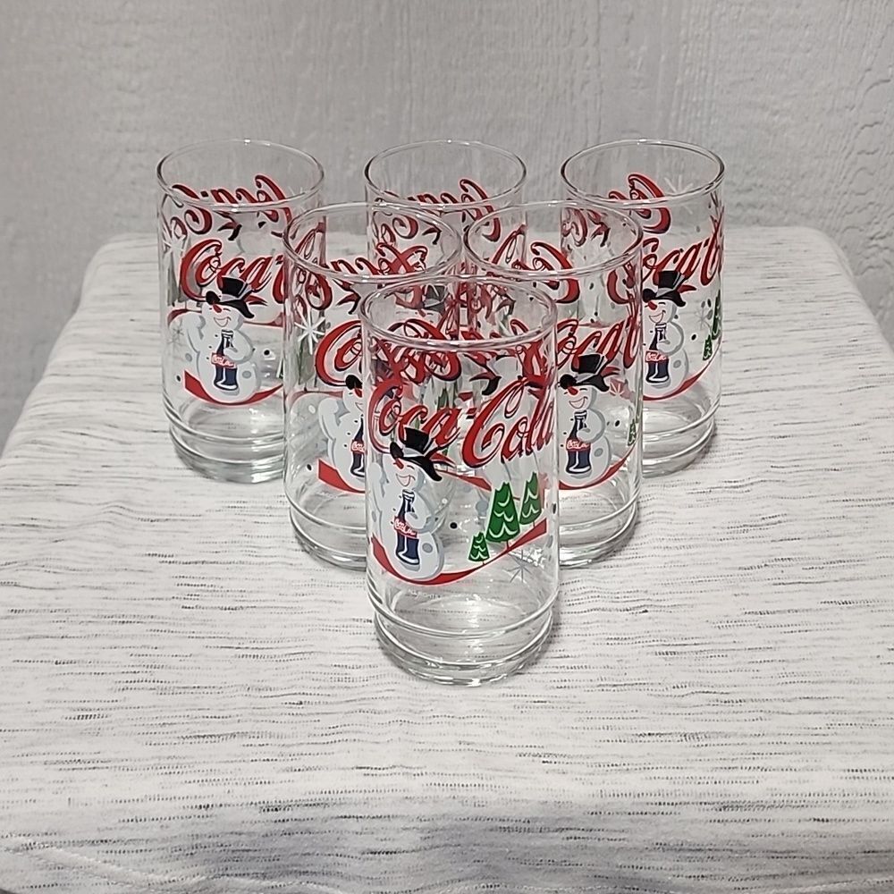 COCA-COLA SNOWMAN GLASSES Set Of 6- 16oz Collectibles